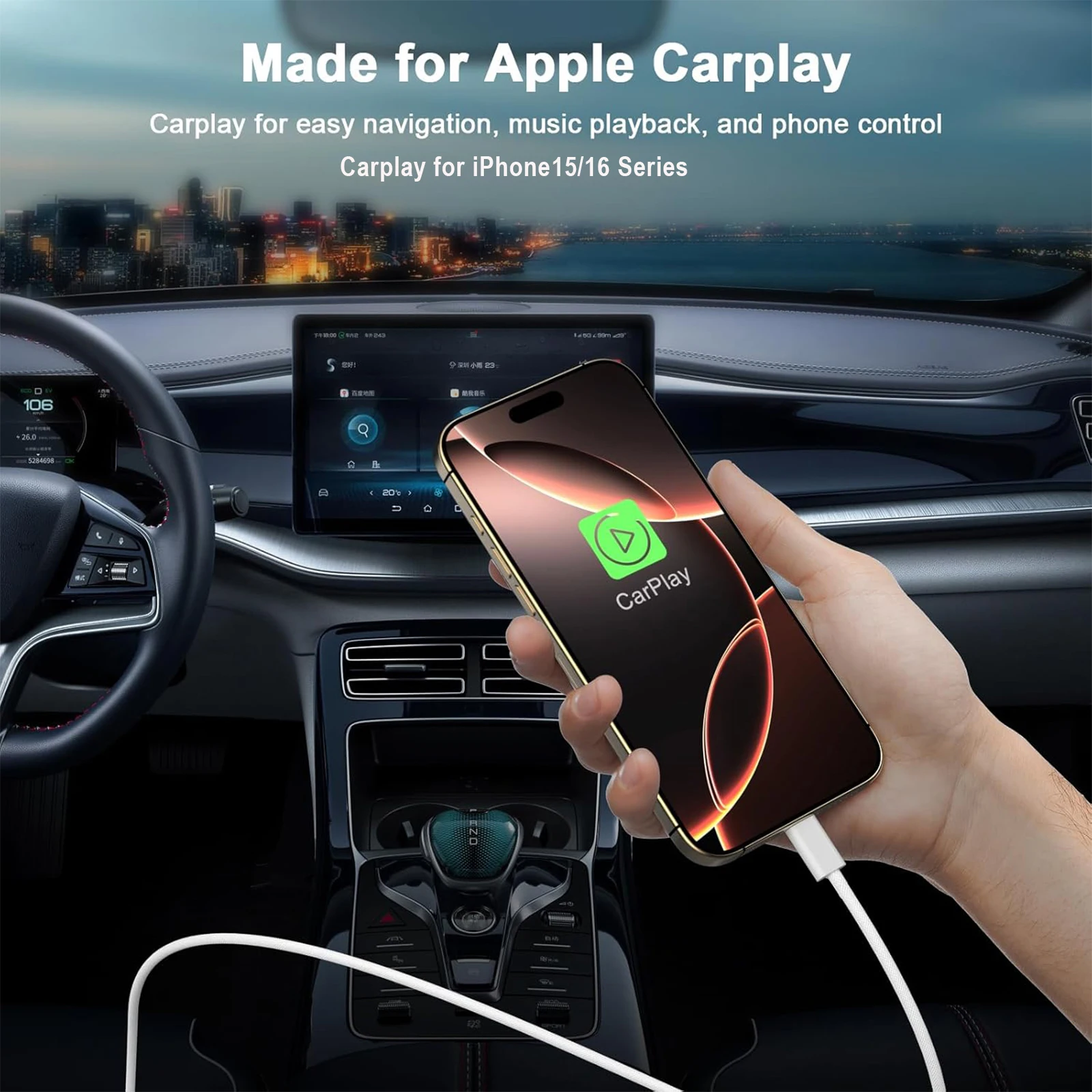 Cable Carplay de coche de 3 piezas para iPhone 16 15 Pro Max, cable de cargador de coche trenzado USB A a USB C para Samsung S23/22/21 Note20 y más. - imagen 5
