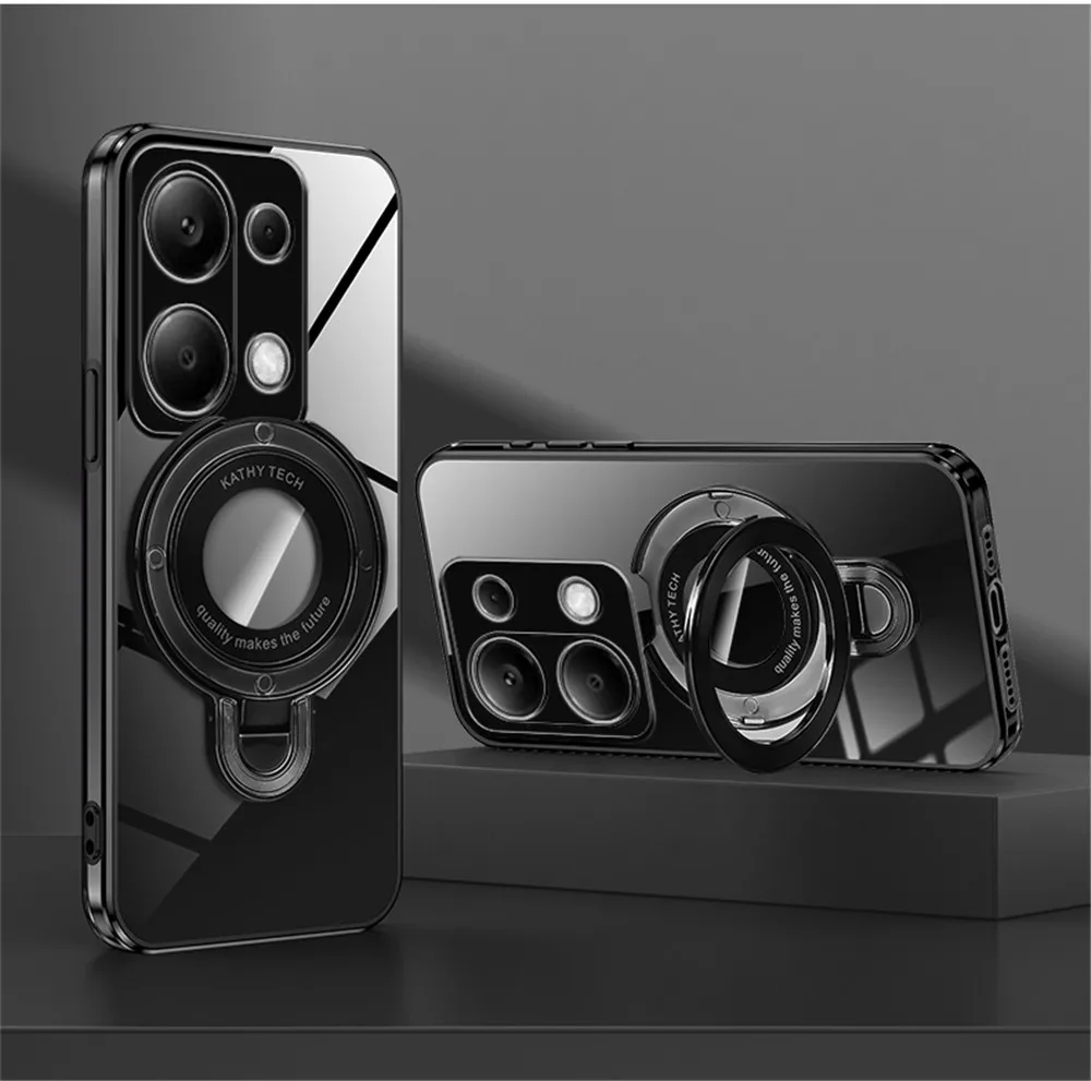 Funda con soporte magnético chapado transparente de lujo para Xiaomi Poco X6 Pro X3 NFC X5 F6 M6 Pro C65 C75 F3 F4 funda con soporte de silicona - imagen 4