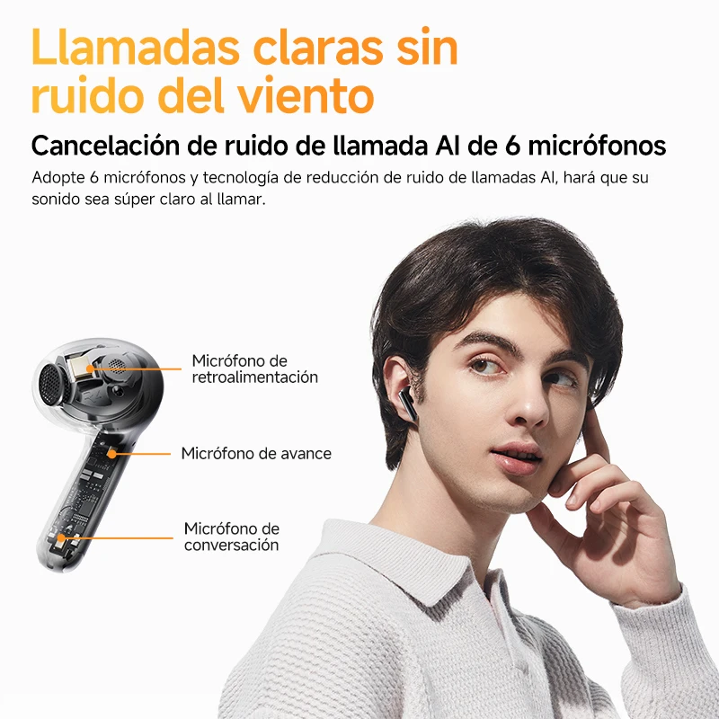 QCY-auriculares inalámbricos con Bluetooth 5,3, dispositivo de Audio de alta resolución, LDAC, 6 micrófonos, AI, HD, conexión multipunto, AilyBuds Pro + ANC, HT10 - imagen 5