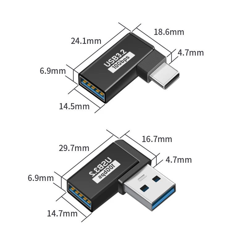 Adaptadores USB en forma de U, ángulo recto, adaptador de 90 grados, USB hembra a USB macho, adaptador de datos rápido de 10Gbps, convertidor, adaptador de carga - imagen 2