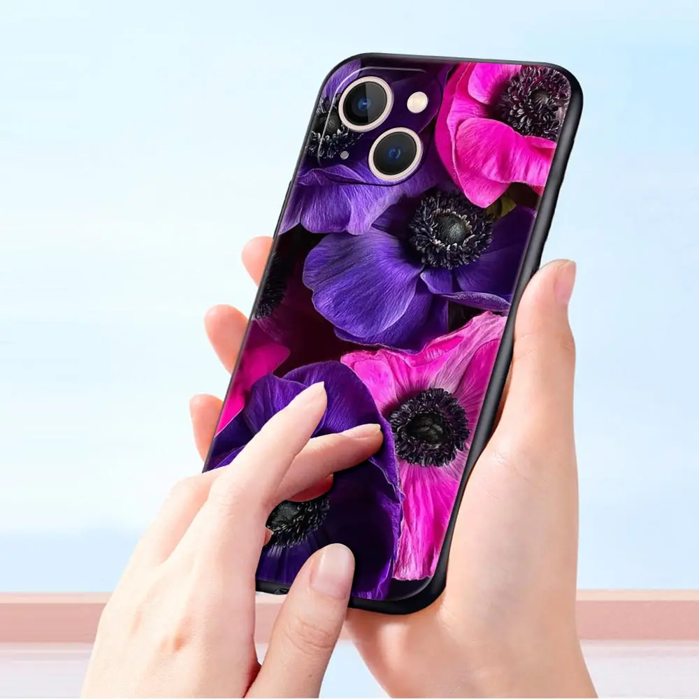 Funda de teléfono de lujo con hojas de flores de belleza para Apple iPhone 16 11 15 14 Pro MAX 12 13 7 8 Plus X XR XS SE, funda negra de silicona - imagen 5