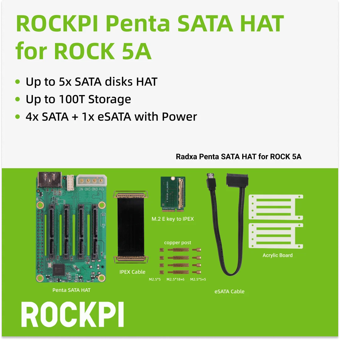 ROCKPI Penta SATA HAT - Hasta 5x discos SATA HAT para Raspberry Pi 5 y ROCK Pi SBCs,3C,5A, 4A / 4B / 4SE / 4A+ / 4B+ / 3A - imagen 3