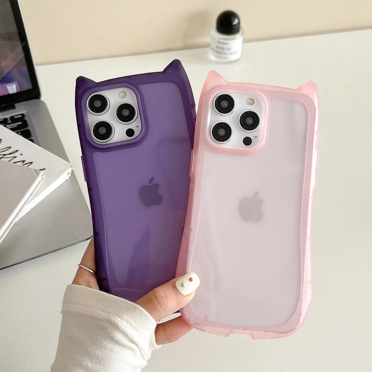 Funda de teléfono transparente con orejas de gato para iPhone 11 15 16 Pro Max 13 14 Plus 12 16promax Funda mate de silicona a prueba de golpes