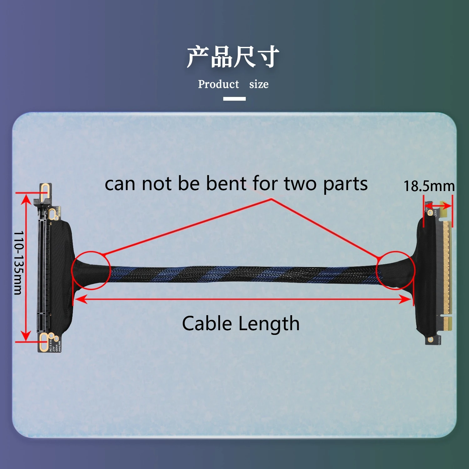 Servidor PCI-E 4,0 X16, Cable de extensión de tarjeta gráfica de 270 grados, Cable adaptador GPU de malla trenzada GEN 4, Cable plateado para GPU AI - imagen 3