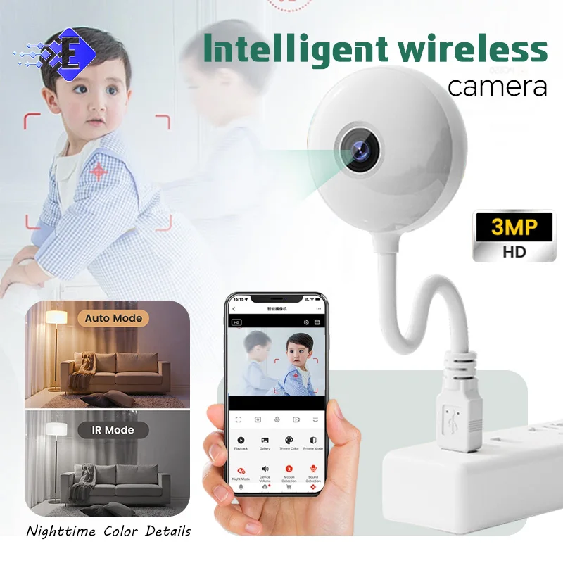 Para Monitor de bebé enchufe Usb vigilancia Ip Ai seguimiento automático Babe Cam sirenas luces 3MP Mini cámara Wifi cámara de seguridad interior