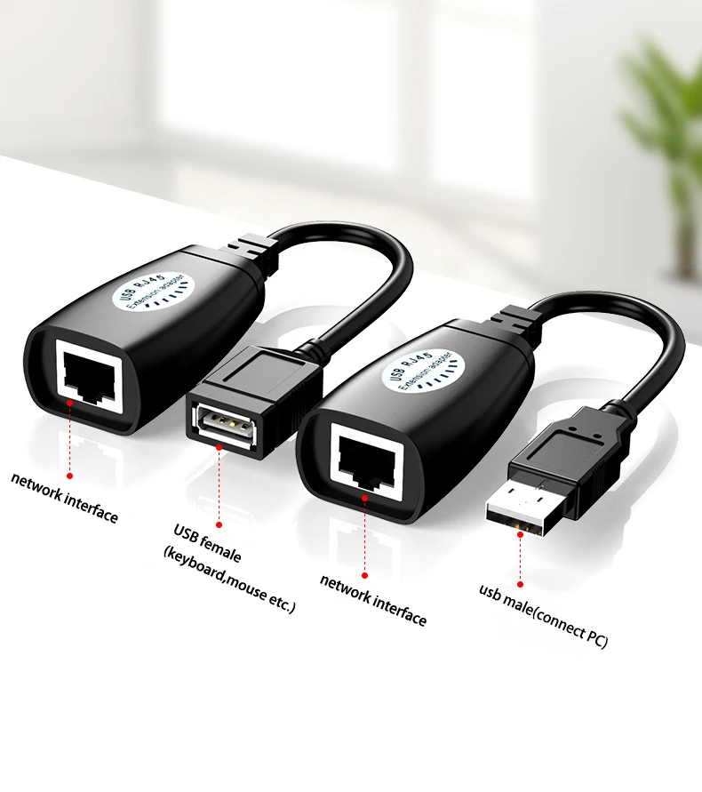 Adaptador de extensión de Cable USB a RJ45 LAN, extensor sobre Cat5e, Cable Ethernet Cat6, 30m, 50M, 150 pies, para ordenador portátil, PC, teclado, ratón - imagen 2