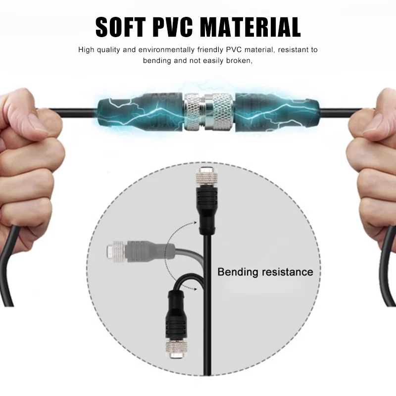 Conectores de enchufe de aviación M12 M8, Sensor impermeable de 3/4/5/8 pines, línea de tira macho hembra de 2/5/10/15/20M, línea de conexión de codo tipo A - imagen 5