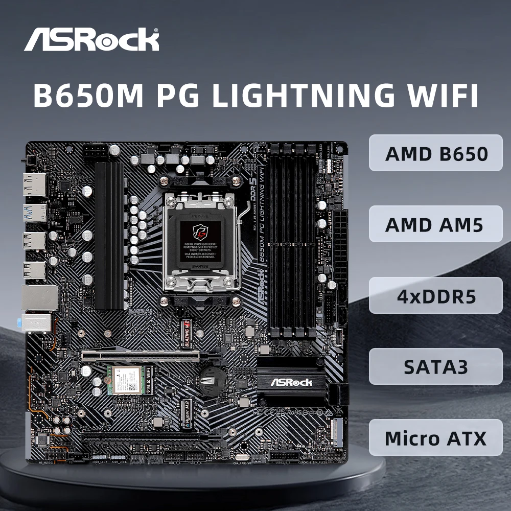 ASRock B650M PG LIGHTNING WIFI placa base AM5 Socket soporte 7900X 7800X3D 7600 CPU 4xDDR5 7200MHz 256GB HDMI M.2 NVME PCIe 4,0