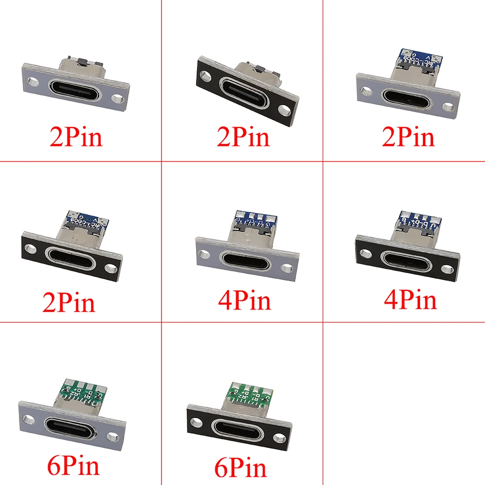 1/2/3/5/6/10 Uds. Conector USB tipo C con placa de fijación 2 pines 4 pines 6 pines conector de soldadura hembra tipo C puerto de carga