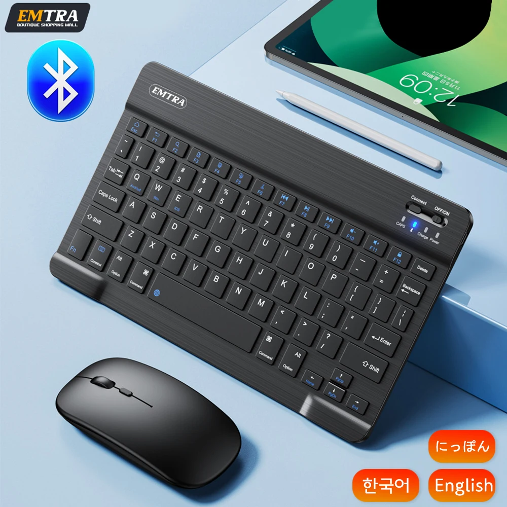 EMTRA-teclado inalámbrico con Bluetooth para tableta, Mouse para IOS, Android, Windows, iPad Air Mini Pro, japonés, coreano