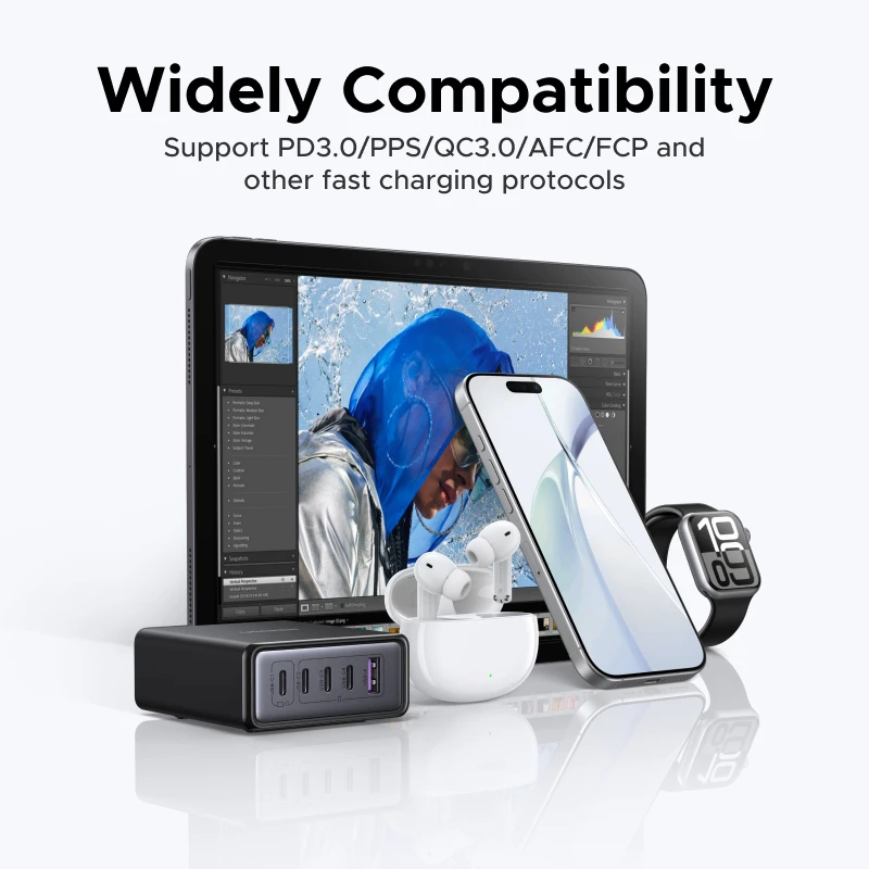 UGREEN 65W 100W GaN cargador PPS QC4.0 PD3.0 cargador de ordenador portátil de escritorio para iPhone17 16 15 Pro Xiaomi Samsung Tablet iPad Macbook Air - imagen 5