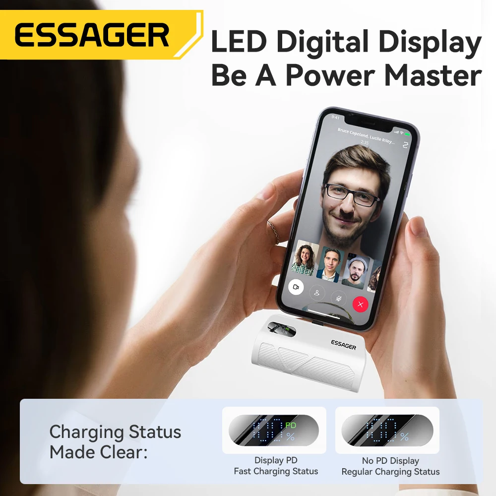 Essager Mini Capsule Power Bank enchufe incorporado batería externa de carga rápida portátil PowerBank para iphone 16 15 14 13Pro Huawei - imagen 4