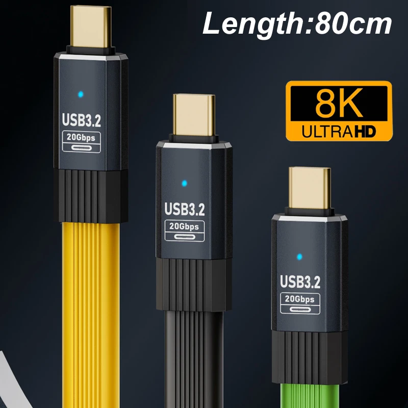 80CM 8k @ 60Hz USB 3,2 OTG 20Gbps tipo C datos planos PD100W 20V 5A macho/hembra vídeo Audio cargador rápido Cable QC4.0 para iPhone 15 16
