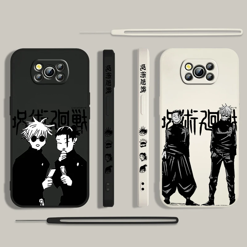 Jujutsu Kaisen Gojo Suguru para Xiaomi Poco cubierta para X4 X3 F4 NFC M6 M5 M4 M3 GT S Pro 4G 5G funda de teléfono con cuerda izquierda líquida