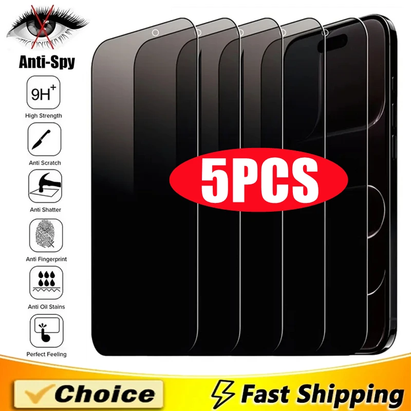 5 uds cubierta completa de vidrio antiespía para iPhone 16 15 14 11 12 13 17 Pro Max Protector de pantalla de privacidad para iPhone Air XR X XS 16 Plus - imagen 2