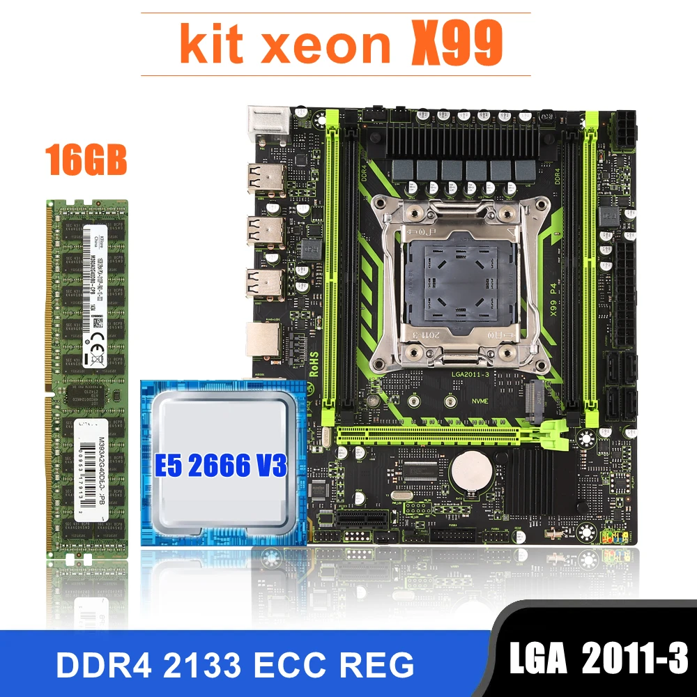 Kllisre X99 kit de placa base LGA 2011-3 Xeon E5 2666 V3 CPU DDR4 16GB 2133MHz ECC Memoria