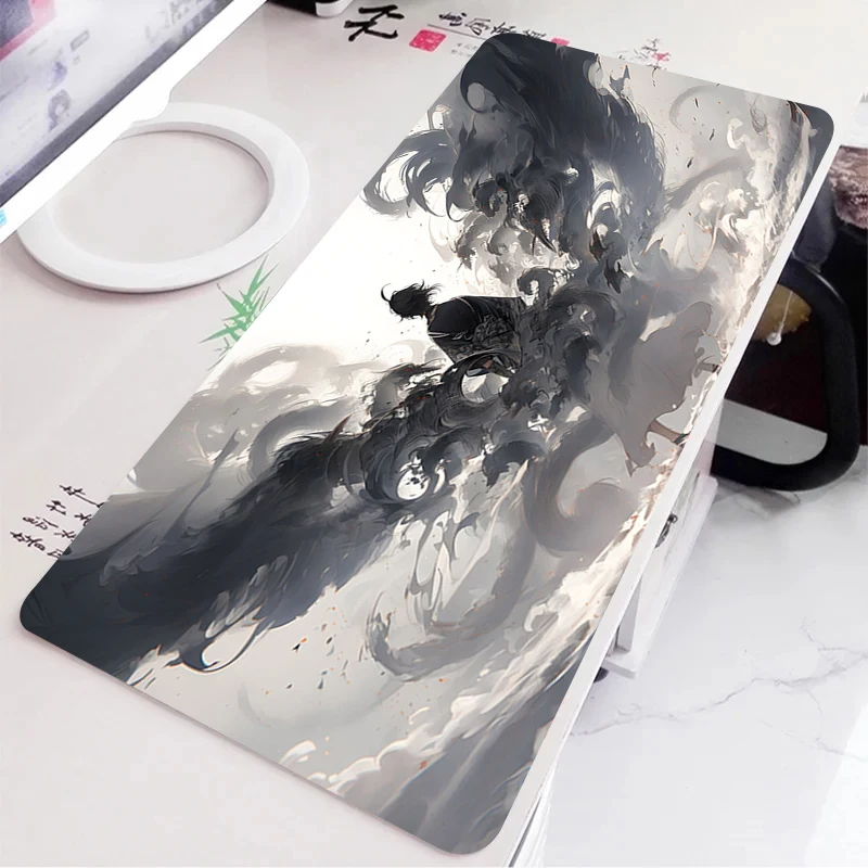 Alfombrilla de escritorio en blanco y negro, impresión HD, pintura de lavado de tinta, alfombrilla de ratón para ordenador portátil, accesorios para Pc, alfombrilla para ratón para juegos, alfombrillas de teclado de Anime - imagen 5
