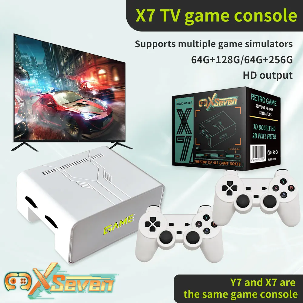 Coopleme-consola de videojuegos X7, 128G, 256G, sistema Linux Y7, 4K, LPDDR4, 2GB, TV Box, controlador inalámbrico, Retro Game 10000 + compatible con PSP