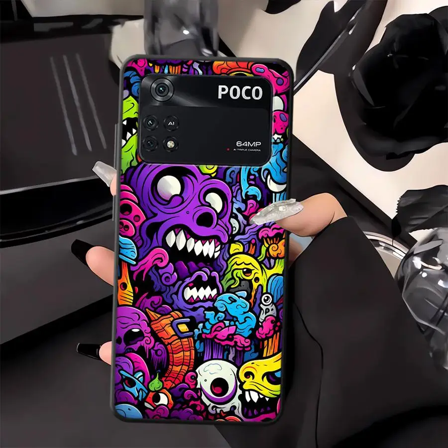 Funda con grafiti monstruo de moda para Xiaomi Poco C71 F1 C75 M5 M3 M4 M7 Pro X3 X4 X5 X7 Pro F3 C50 C40 C61 funda de teléfono suave negra - imagen 3