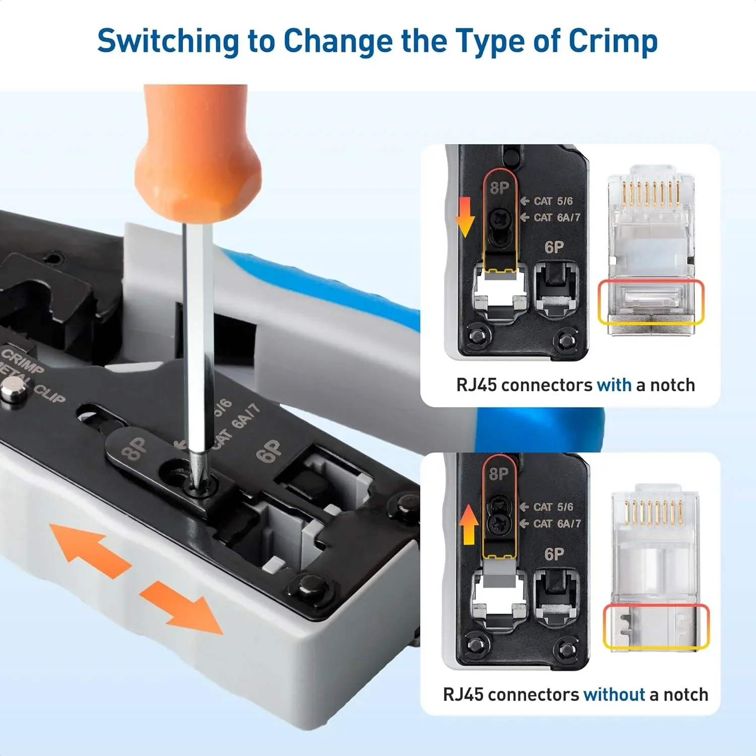 Herramienta de prensado Ethernet ZOERAX RJ45 para conectores Ethernet CAT8 Cat7 Cat6a Cat6 Cat5e con funciones de pelado y corte de cables - imagen 5
