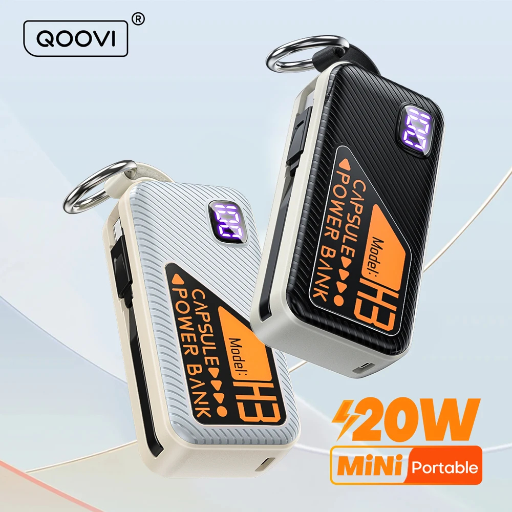 QOOVI Mini Powerbank 5000mAh PD 20W Cable Incorporado Carga Rápida