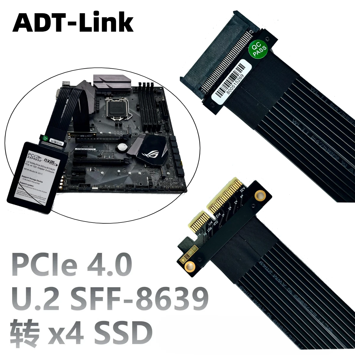Interfaz U.2 de 64Gbps U.2 a PCI-E 4,0x4 SFF-8639 NVMe SSD Cable adaptador de extensión elevador PCIe PCI E 4x Gen 4 para U.2 U2 NVMe SSD - imagen 2