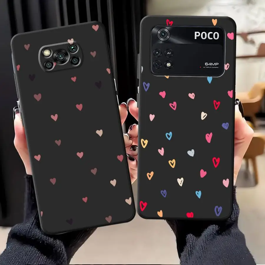 Funda de corazones coloridos para Xiaomi Poco M3 M4 M7 Pro C50 C40 F1 C75 X3 X4 X5 X7 Pro C61 M5 C71 F3 funda de teléfono suave negra