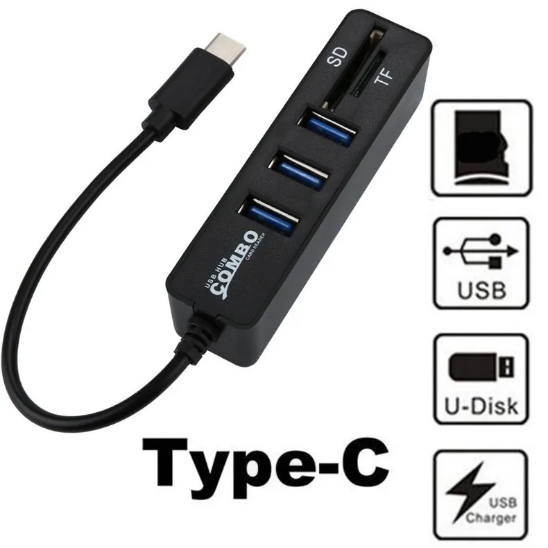Adaptador expansor de puerto USB 3/6 Multi Micro USB/tipo C, divisor USB, lector de tarjetas TF SD todo en uno para Macbook, PC, teléfono y tableta - imagen 2