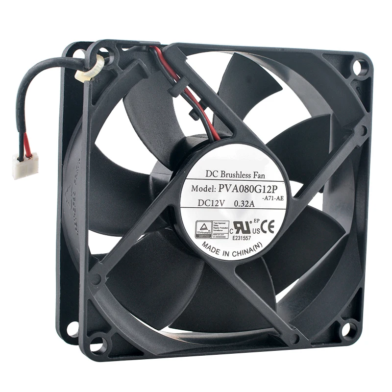 PVA080G12P 8cm 80mm ventilador 80x80x25mm DC12V 0.32A ventilador de refrigeración de flujo Axial de 2 pines para grabadoras de fuente de alimentación
