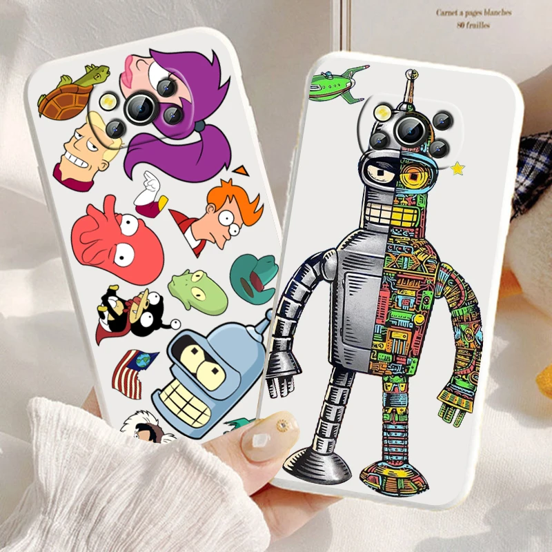 Funny Futurama Robot doblador para Xiaomi Mi Poco X4 X3 C40 C31 C3 M4 M3 F4 F3 GT Pro funda de teléfono con cuerda líquida suave NFC - imagen 4