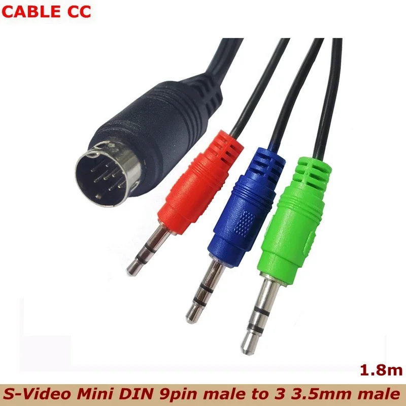 180cm s-video Mini DIN 9pin macho a 3*3,5mm Cable de Audio para dispositivo de Audio decodificador dispositivo de monitoreo pantalla receptor de Audio