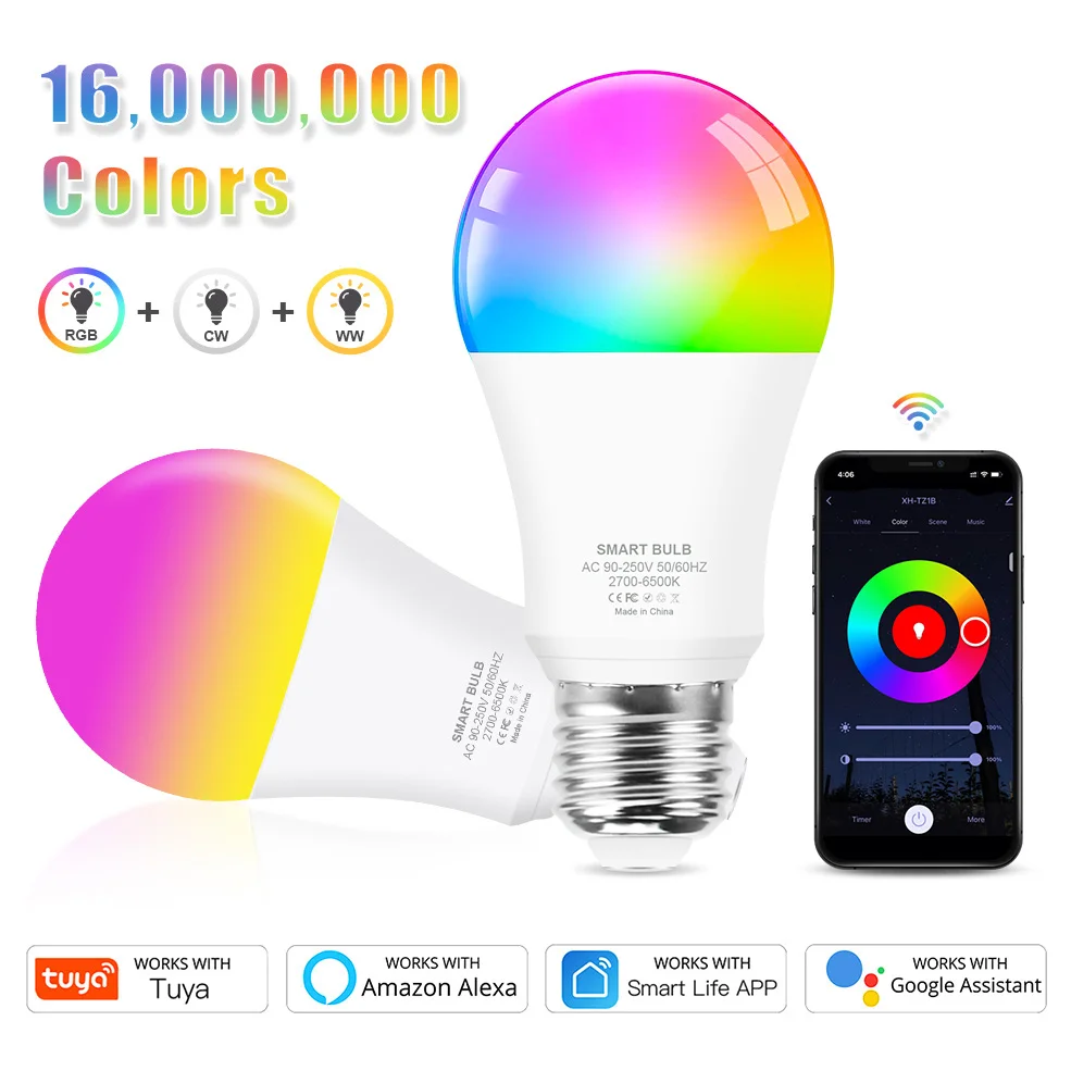 Tuya 15W 18W WiFi bombilla inteligente E27 RGB lámpara LED inteligente regulable lámpara de noche blanca cálida Google Home Alexa Control de voz - imagen 2