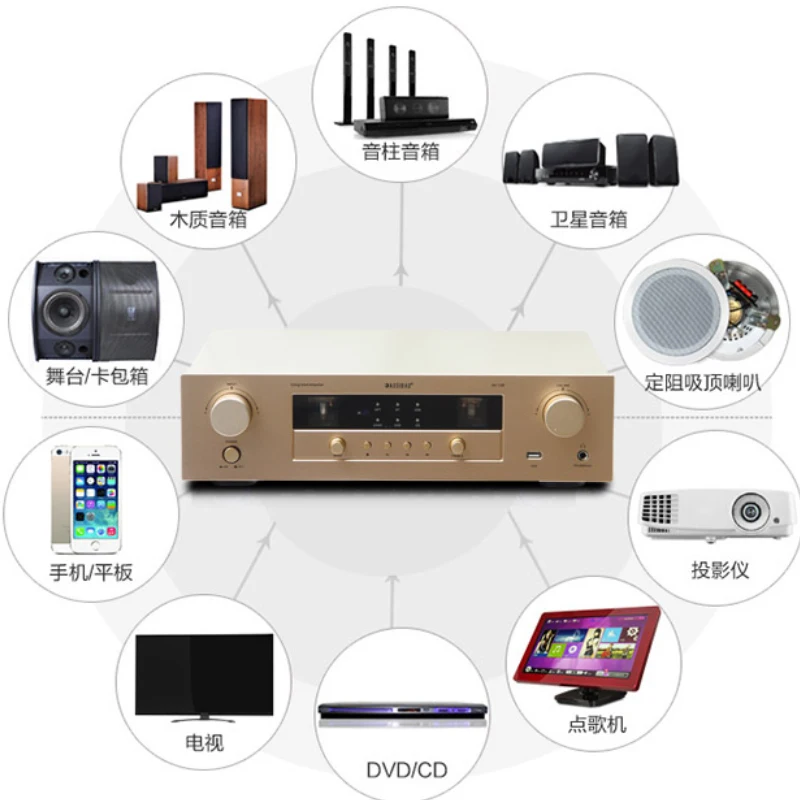 Amplificador de tubo HiFi de alta potencia, 200W + 200W, amplificador de altavoz de Audio preescenario para cine en casa con Bluetooth 5,0 y USB - imagen 5