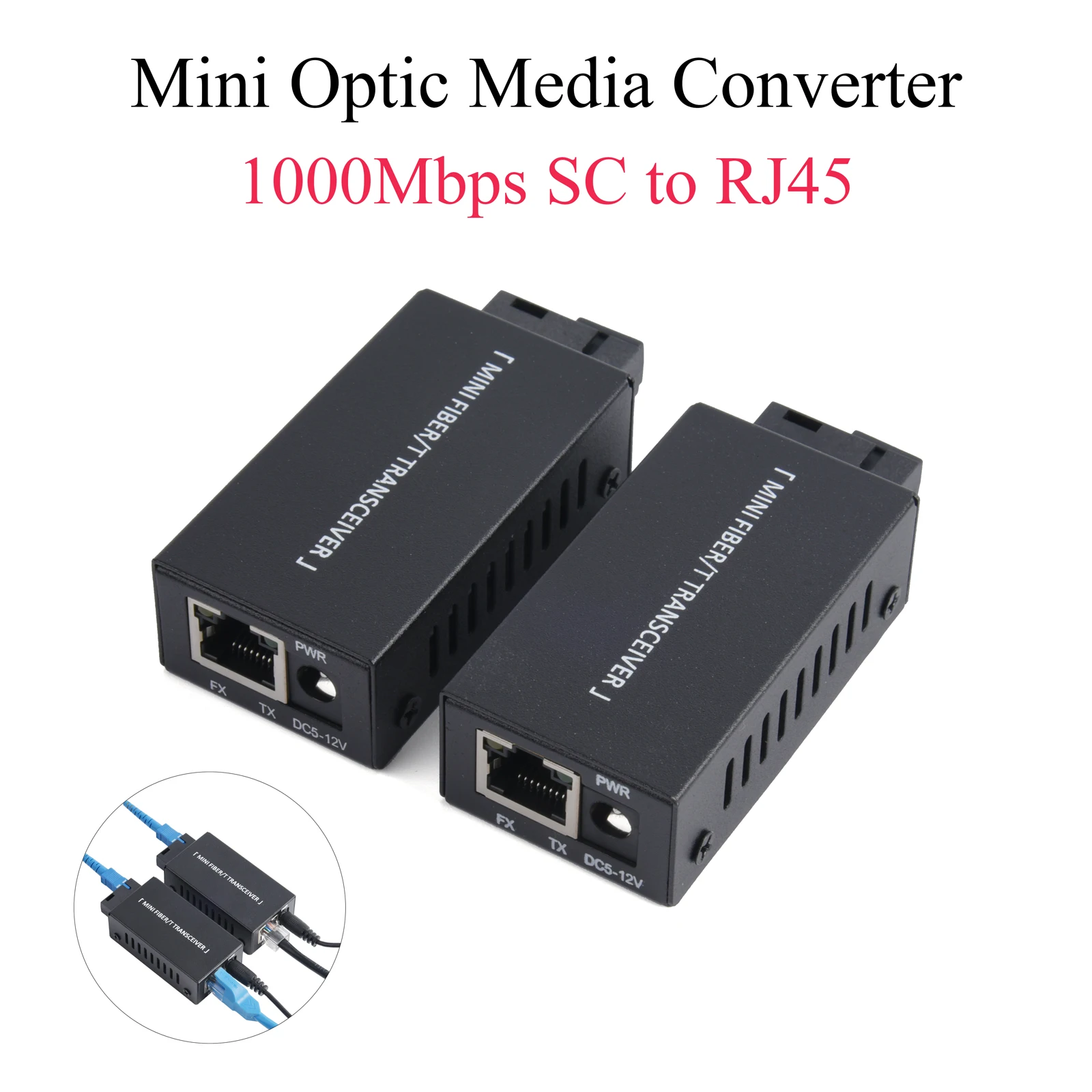 Convertidor de medios de fibra Mini Gigabit US/DE, transceptor de fibra de 100/1000Mbps, conmutador Ethernet SC a RJ45, 20Km con adaptador de corriente