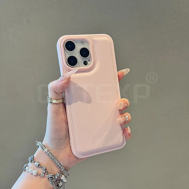 Funda de teléfono de silicona de lujo a prueba de golpes de grano de cuero sintético para iPhone 16 15 14 13 Pro Max Max Plus cubierta completa colorida suave ﻿ - imagen 4