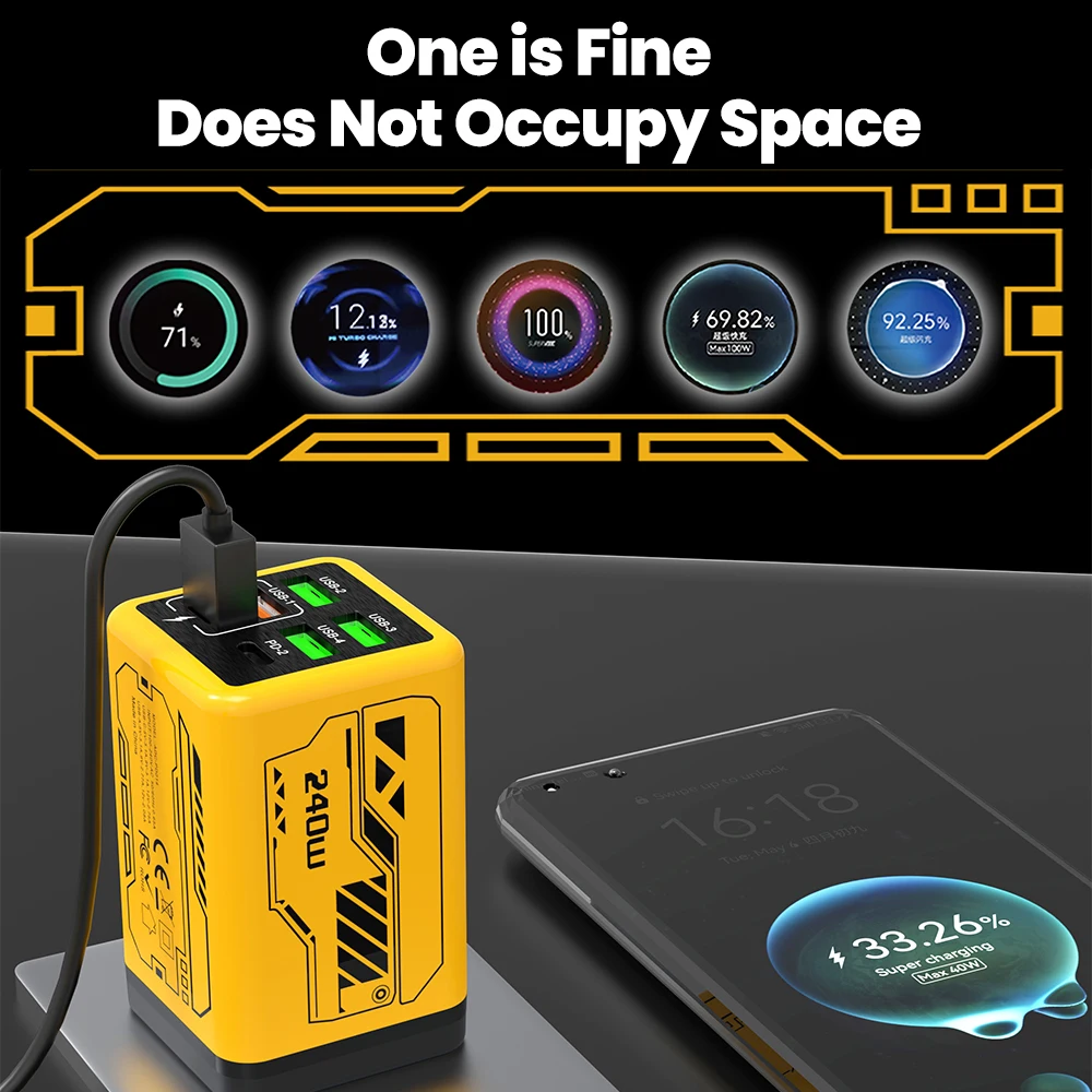 Cargador USB C de 6 puertos carga rápida 3,0 tipo C cargadores de teléfono USB adaptador de carga rápida para iPhone 15 14 Samsung Xiaomi Huawe - imagen 3