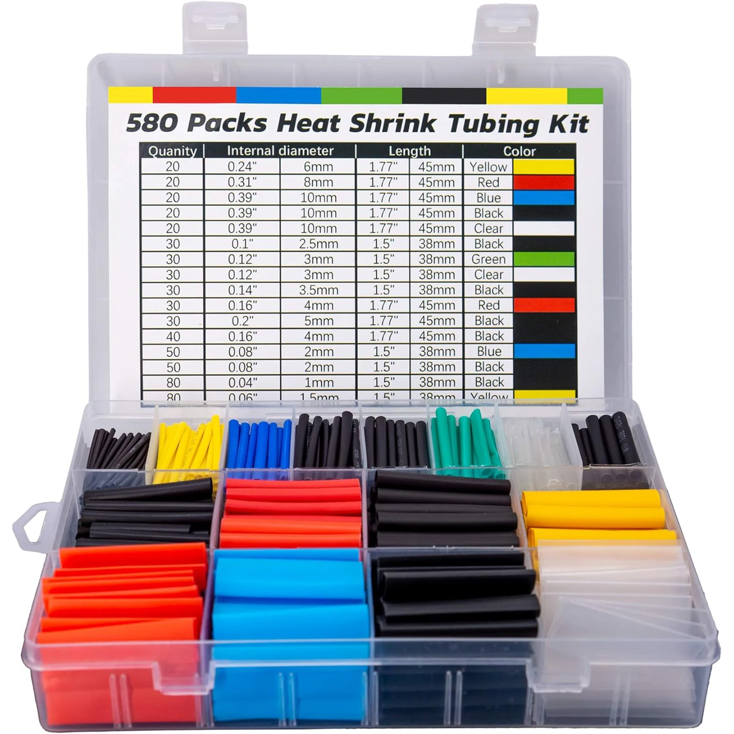 Kit de tubos termorretráctiles de 580/560 piezas, Material EVA en 6 colores, 11 tamaños, Ideal para aislamiento eléctrico, reparaciones y Conne de cables