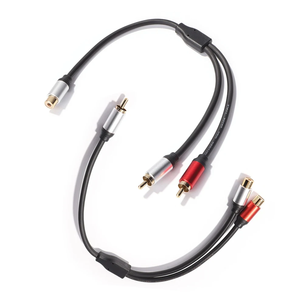 Cable de extensión para reproductor de DVD Y TV, adaptador de 1 a 2 clavijas Y divisor de 0,3 M, chapado en oro, Cable de Audio para altavoz amplificador de Subwoofer