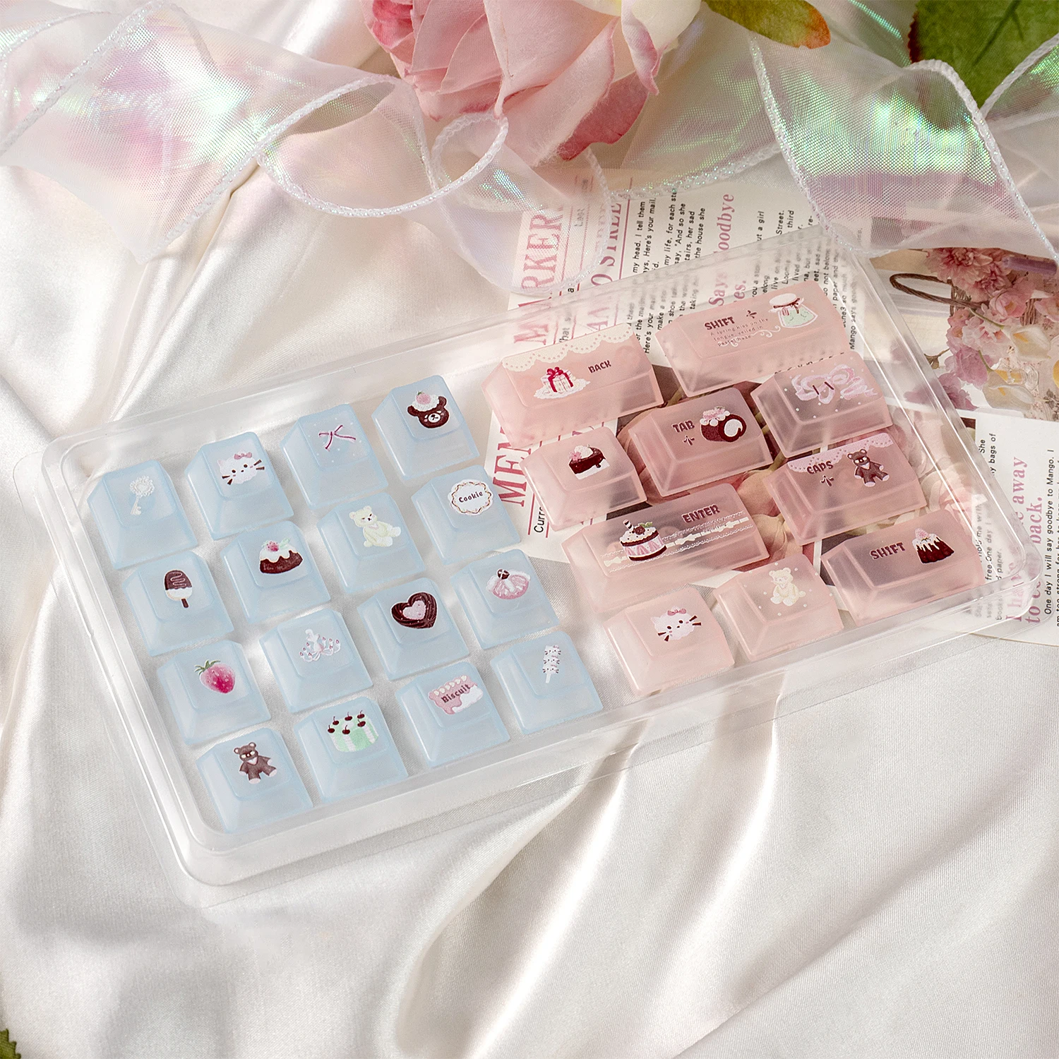 Juego de teclas con tema de fresa de terciopelo URE, teclas PBT + PC con perfil de cereza/MOA, teclas originales personalizadas hechas a mano para regalo de teclado mecánico - imagen 4