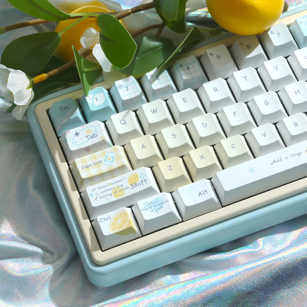 Keycap Limón Tema de Verano Cereza Moa Altura Pbt Sublimación Térmica Leche Azul Amarillo Linda Chica Redonda Keycap 123 Teclas