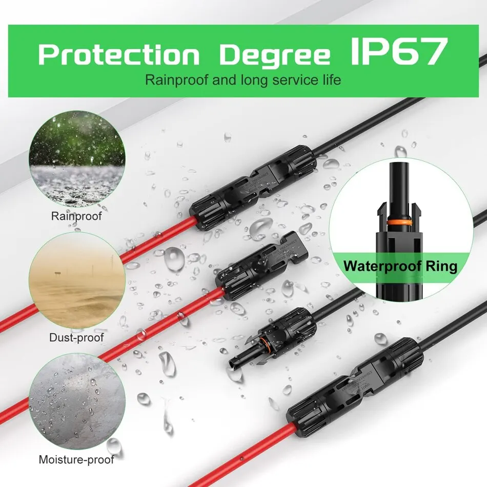 Conectores de energía Solar 30A, Cable de rama en Y, adaptador paralelo de Cable Solar en par para Panel Solar 1 x M/FF + 1 x F/MM, negro Y rojo - imagen 4