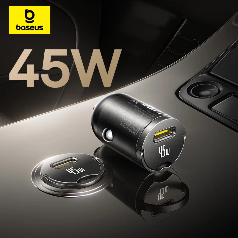 Baseus 45W Mini cargador de coche UFCS PPS QC PD carga rápida para tabletas iPhone 17 16 15 14 13 Samsung Xiaomi cargador de teléfono de coche