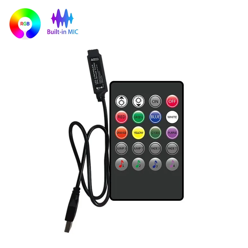 Controlador Rgb USB, controlador Led Rgb de 5V y 4 pines, sincronización de música, controlador de luces Led inteligentes, controlador Rgb que cambia de Color, control remoto de 20 teclas - imagen 2