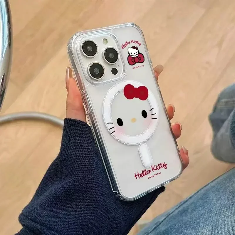 Hello Kitty Cinnamoroll soporte magnético Magsafe funda de carga inalámbrica para iPhone 16 15 14 13 12 11 Pro Max Plus Mini 7 8 X cubierta - imagen 4