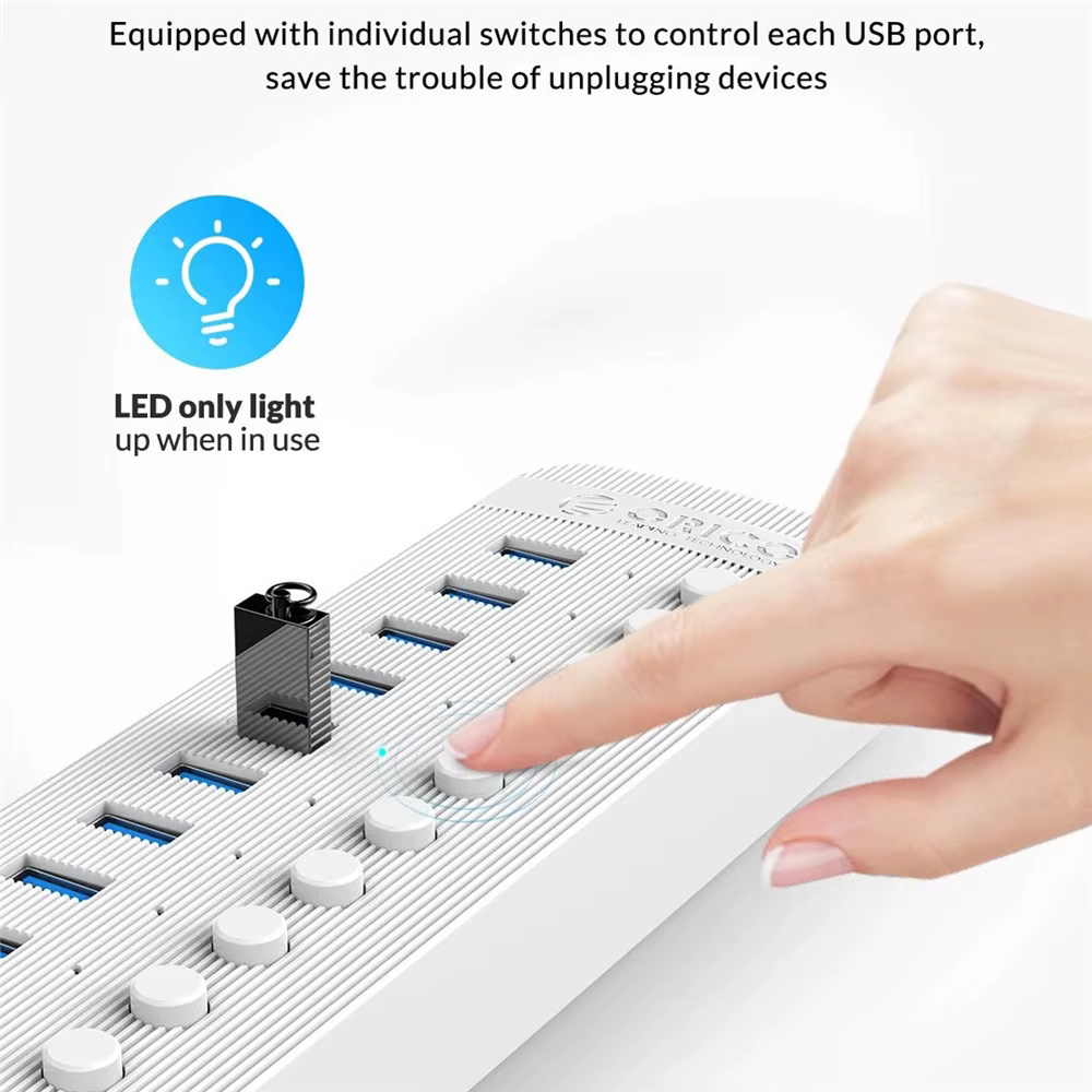 Hub USB 3.0 7 Puertos ORICO 5Gbps Interruptor LED Individual PC MacBook - imagen 2