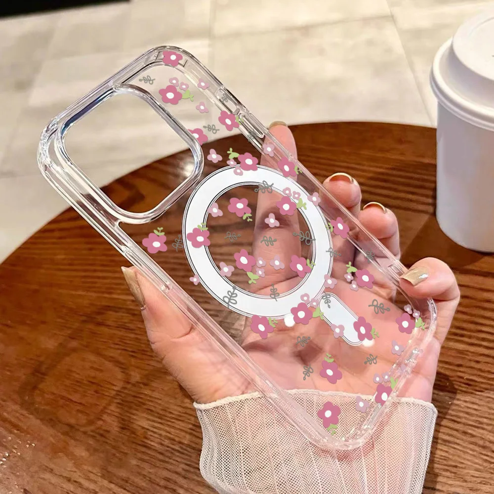 Funda de teléfono magnética de silicona para Samsung A56 5G A55 A54 A17 A16 A15 A36 A35 A26 A25 A07 A06 S25 Ulra S24 FE S23 S22 cubierta de flores