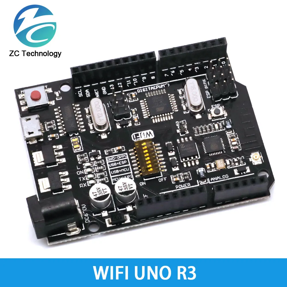 Placa de desarrollo UNO + WiFi R3 ATmega328P + ESP8266 CH340 (Memoria de 32Mb) 6V-9V USB-TTL CH340G para Arduino NodeMCU WeMos One - imagen 5