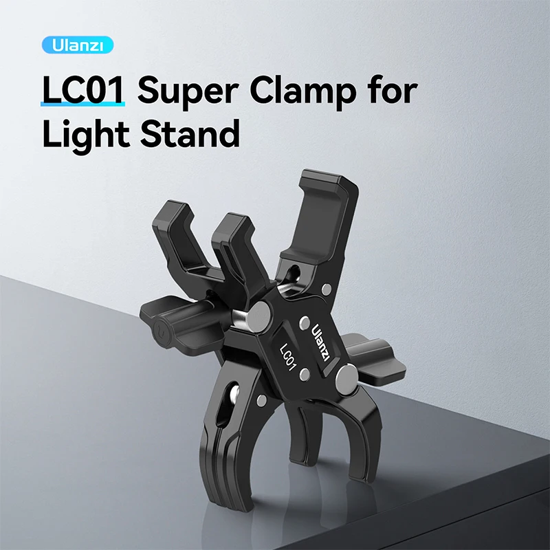 Ulanzi LC01 Super Abrazadera para soporte de luz, perillas de ajuste para accesorios de fotografía, abrazadera doble para tubos redondos cuadrados