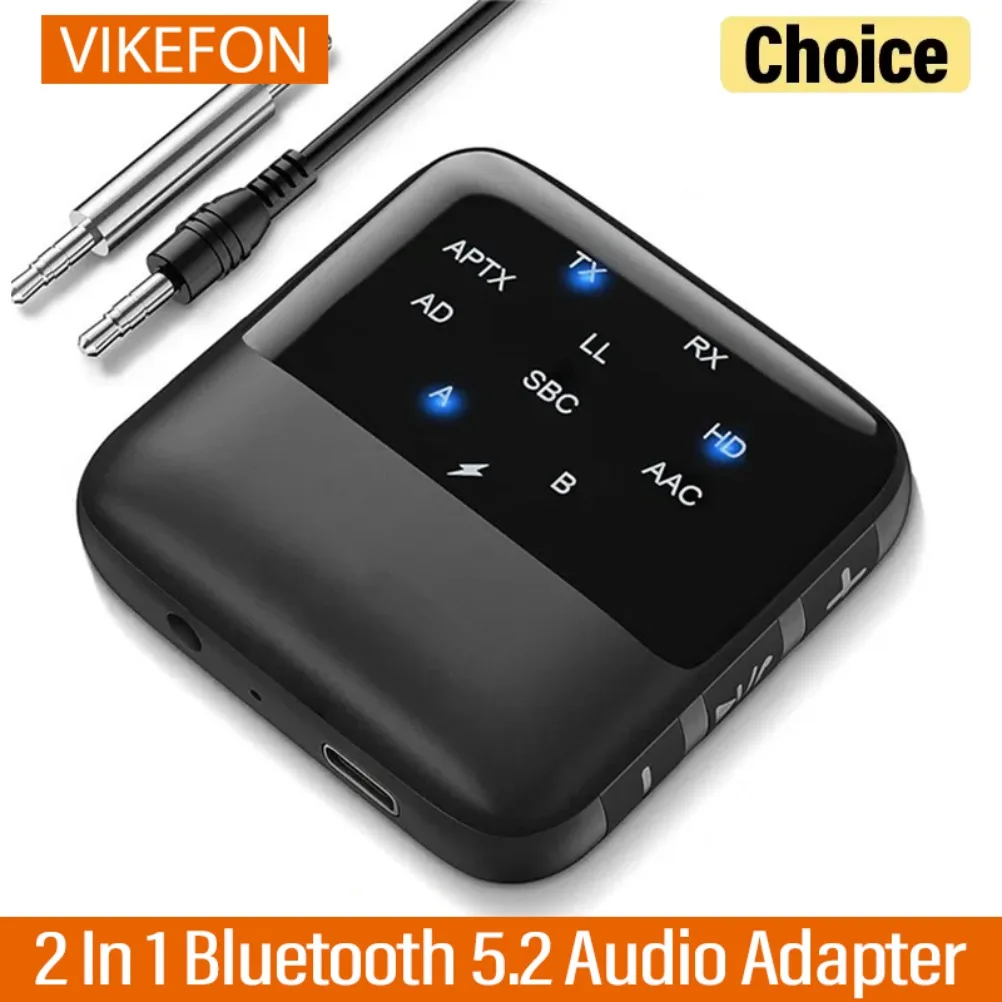 2 In 1 Wireless Audio Adapter Bluetooth 5.2 Receiver Transmitter APTX HD Low Latency 3.5mm AUX for Car Headphones Speaker TV PC