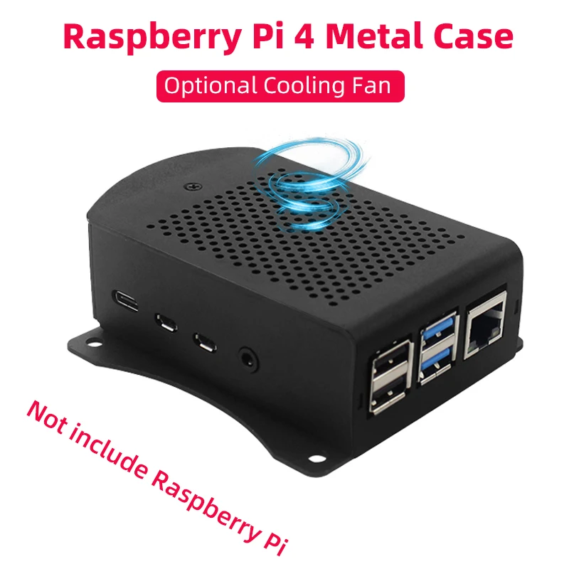 Raspberry Pi 4 Caja de aleación de aluminio Caja de metal con soporte colgante Soporte Ventilador de enfriamiento Destornillador para Raspberry Pi 4 Modelo B
